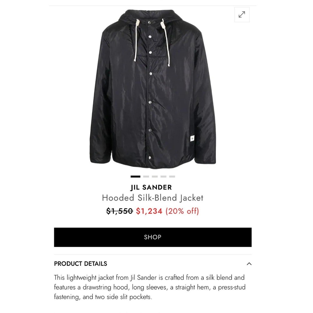 Jil Sander+ Hooded Silk-Blend Jacket Black Habotai JPPU420477 Size 38 Mens
